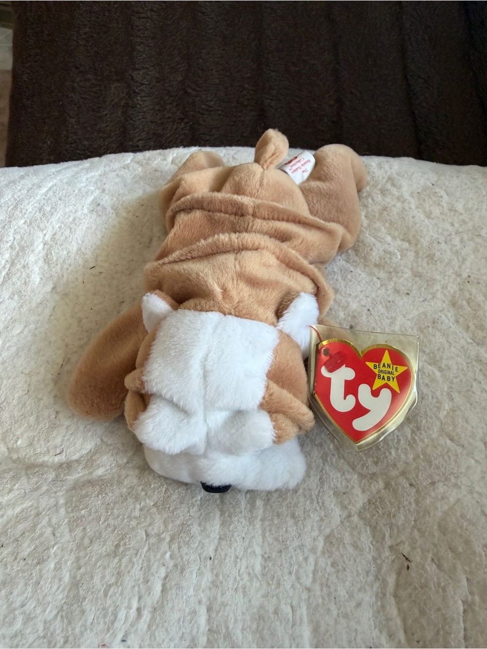 Ty Plush NWT Wrinkles Bulldog Beanie Baby Stuffed Animal in Tan and White